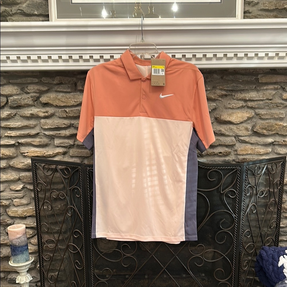 Nike Men's Polo Shirt in Peach and White